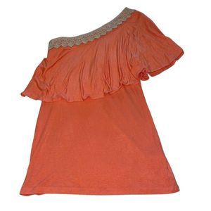 ShuShu Coral One Shoulder Gold Trim Top